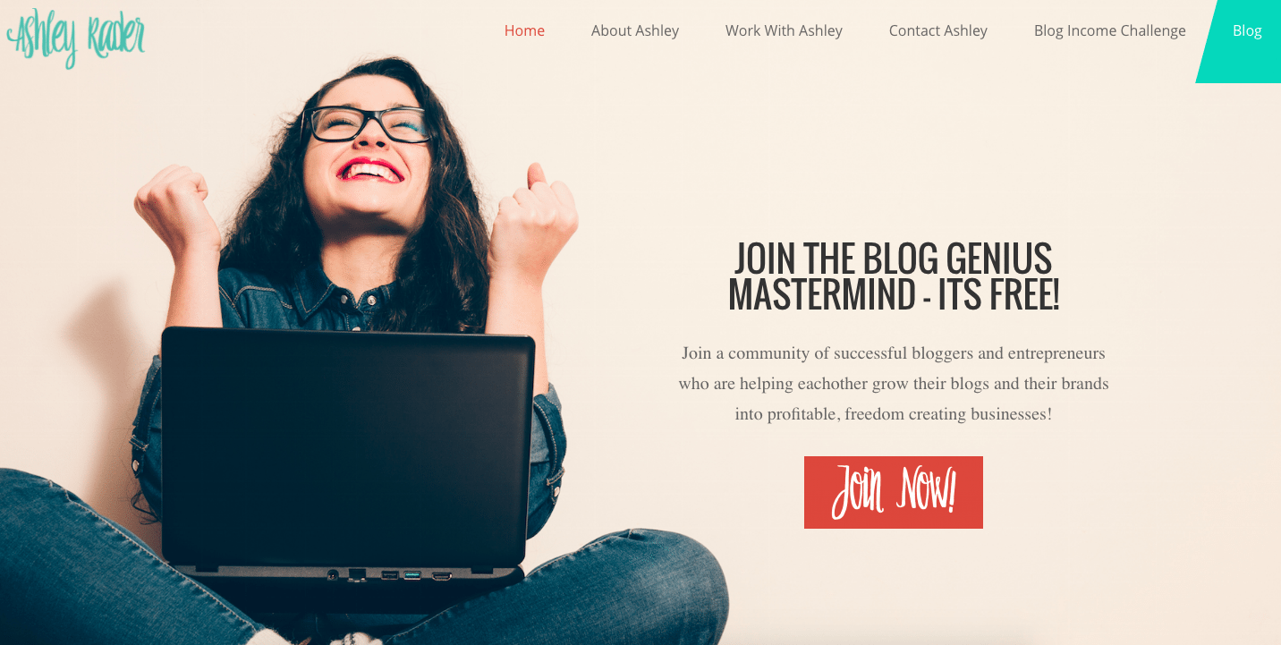 Site Ashley Rader utilisant le thème Divi