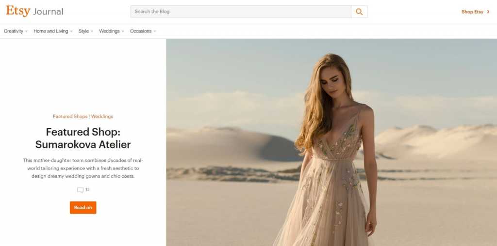 Site Etsy utilisant WordPress